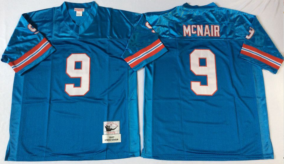 Men NFL Tennessee Oilers 9 McNair blue Mitchell Ness jerseys